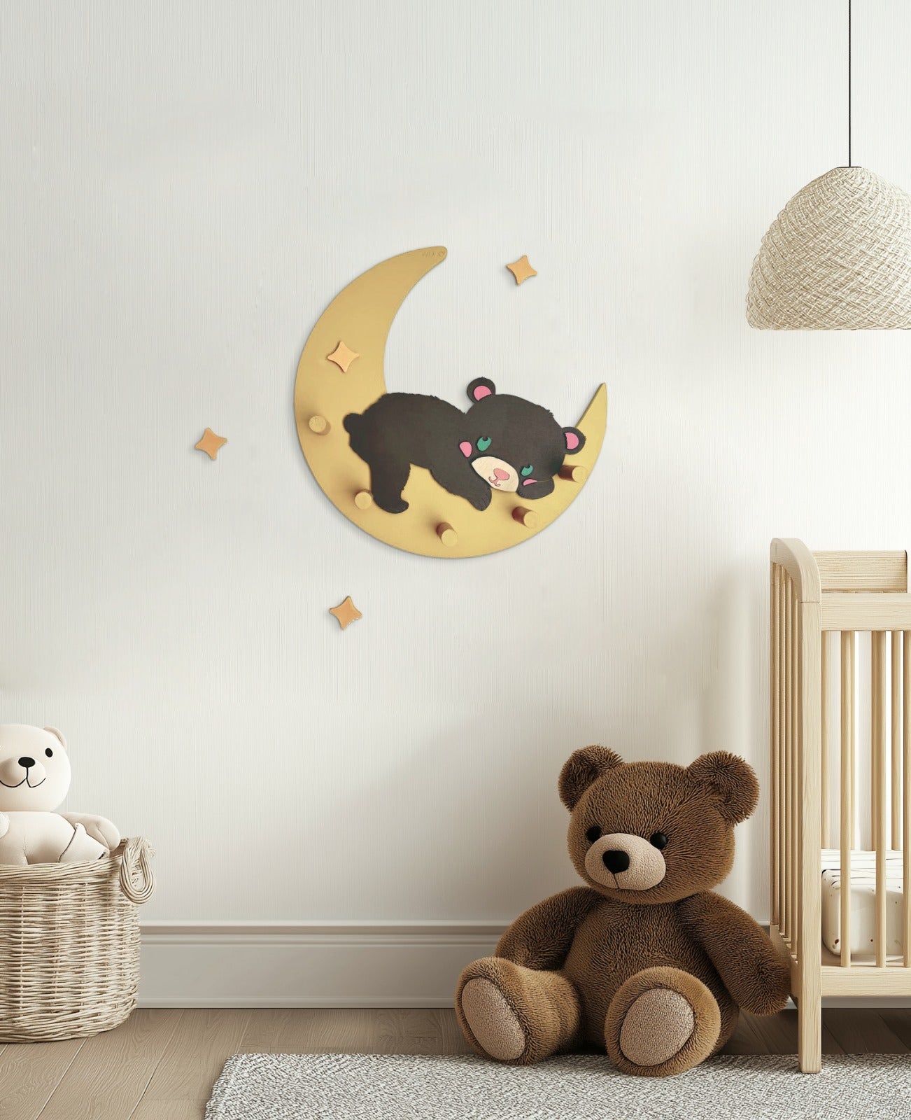 Appendiabiti in legno Mielo – Orso sulla Luna | Sogni d’Oro