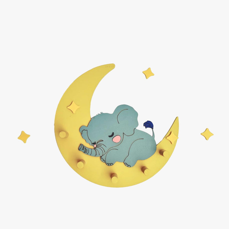 Appendiabiti Nimbo — elefante sulla luna in legno