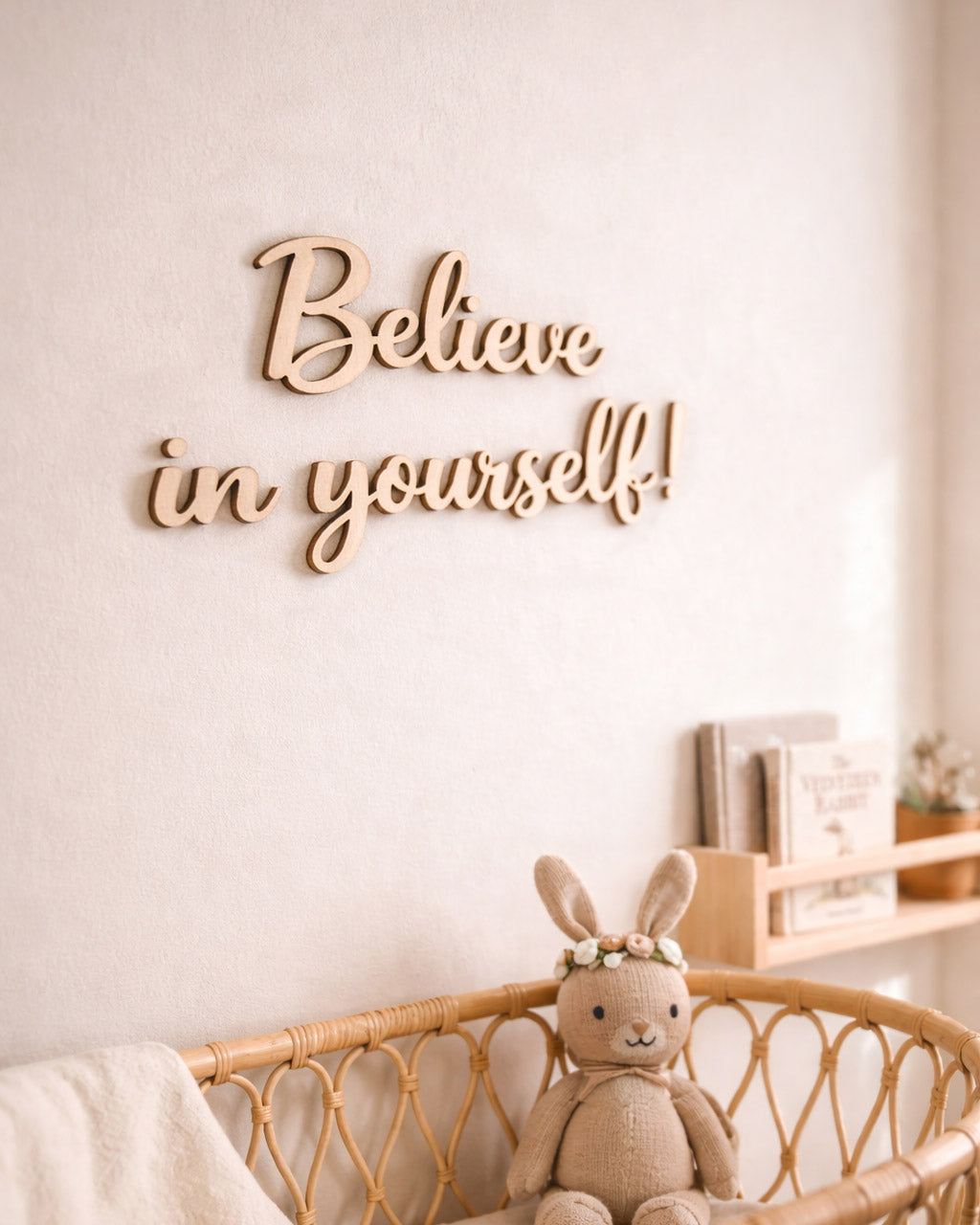 Scritta decorativa legno Believe in yourself idea regalo cameretta bambini