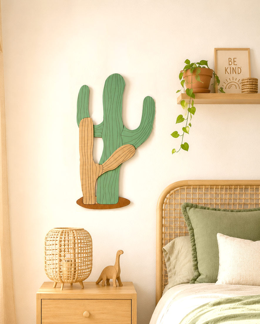 Cactus Alto decorazione da parete in legno verde — cameretta Wudo