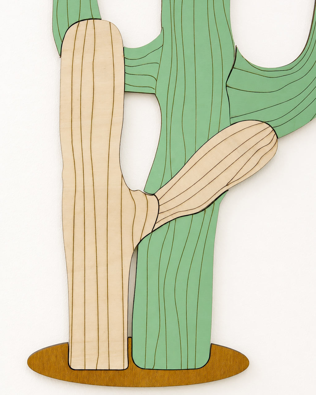 Dettaglio venature legno verde e naturale a contrasto — Cactus Alto Wudo
