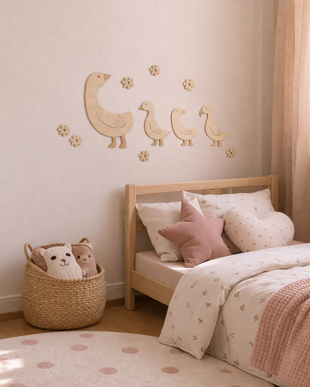 Decorazione legno famiglia ochette cameretta rosa bambina — artigianale Italia Wudo