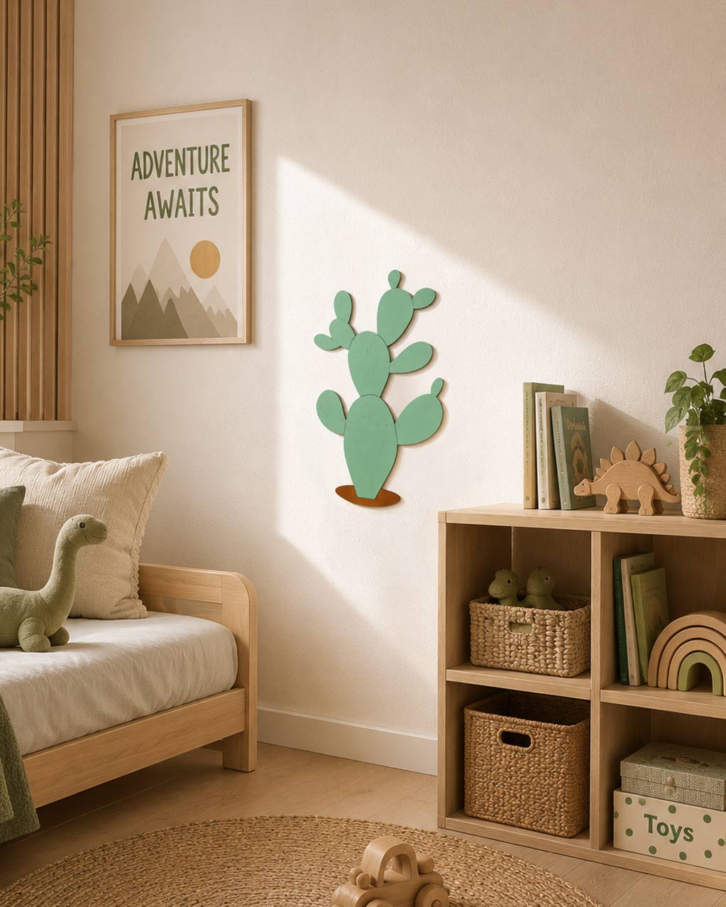 Fico d'India in legno con fissaggio a gommini adesivi removibili — decorazione parete senza chiodi