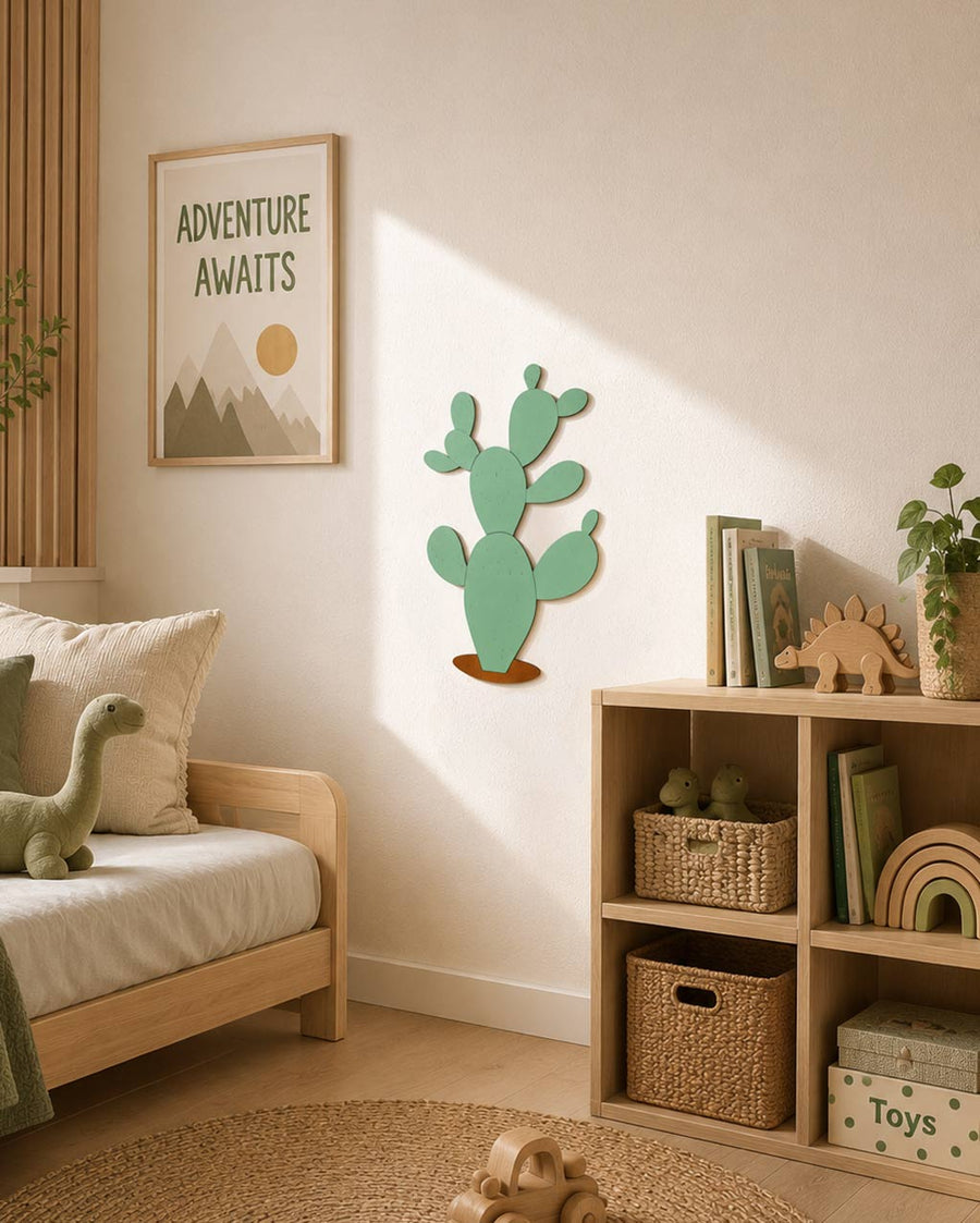 Fico d'India in legno con fissaggio a gommini adesivi removibili — decorazione parete senza chiodi