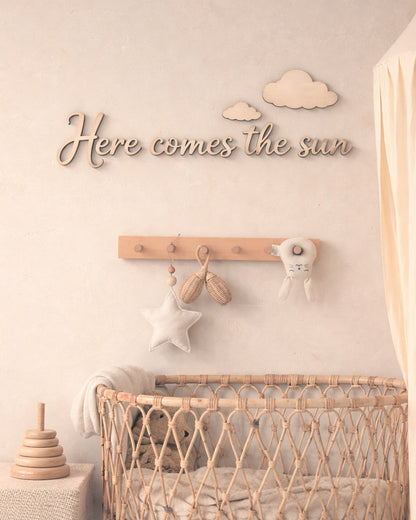 Scritta decorativa legno Here comes the sun idea regalo cameretta bambini