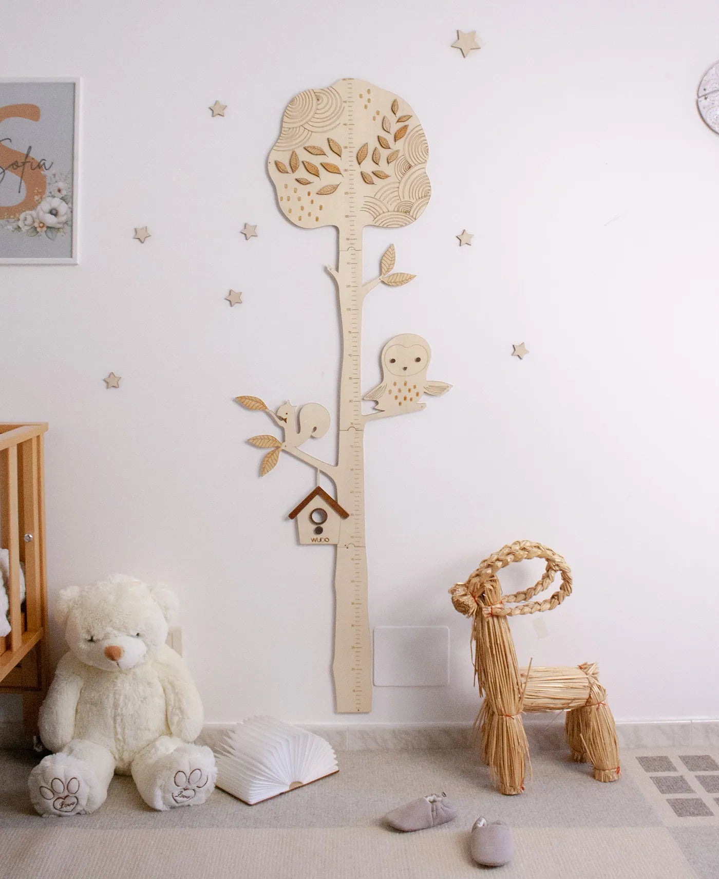 Metro crescita Lello Alberello regalo nascita bambino personalizzabile — dettaglio legno naturale Wudo
