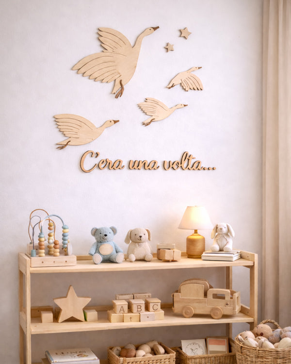 Le Oche in Volo decorazione da parete in legno naturale — cameretta beige Wudo