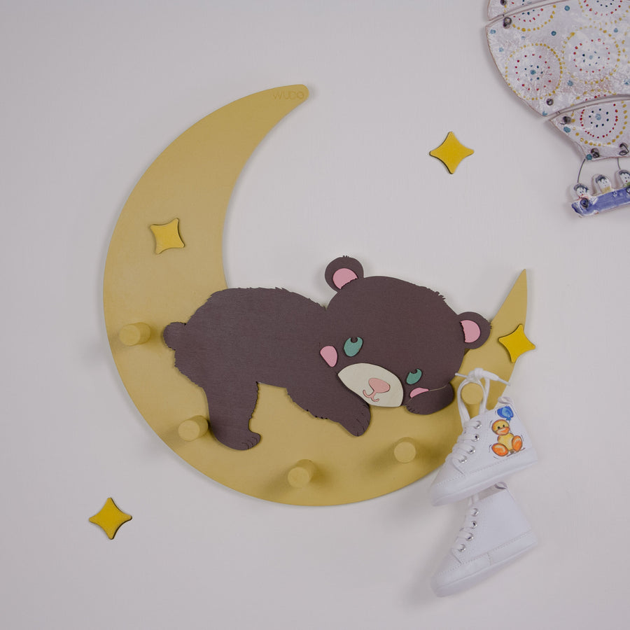 Appendiabiti in legno Mielo – Orso sulla Luna | Sogni d’Oro