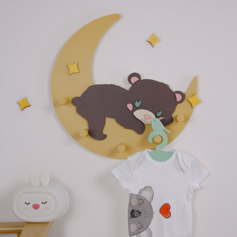 Appendiabiti in legno Mielo – Orso sulla Luna | Sogni d’Oro