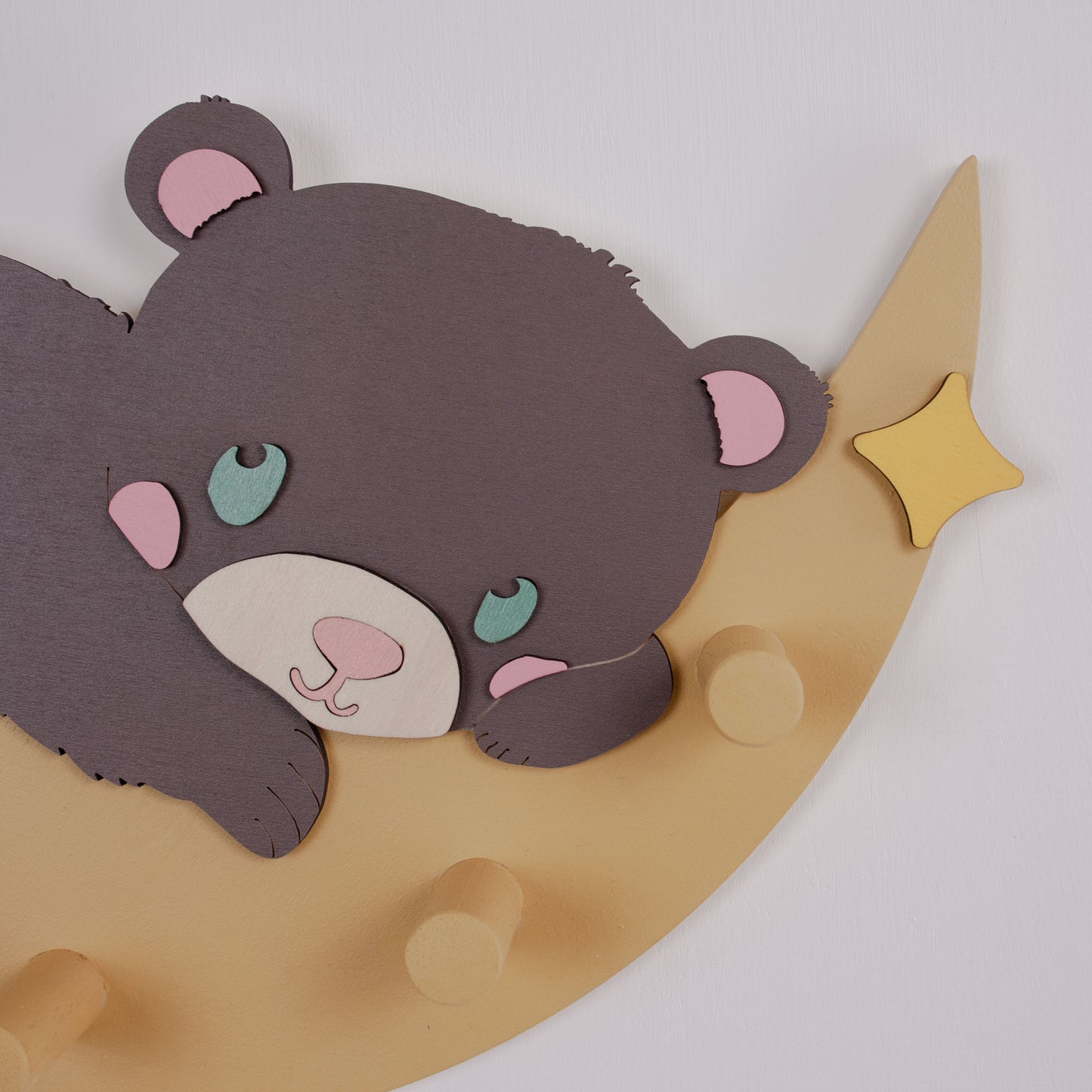 Appendiabiti in legno Mielo – Orso sulla Luna | Sogni d’Oro