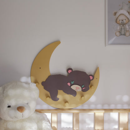 Appendiabiti in legno Mielo – Orso sulla Luna | Sogni d’Oro