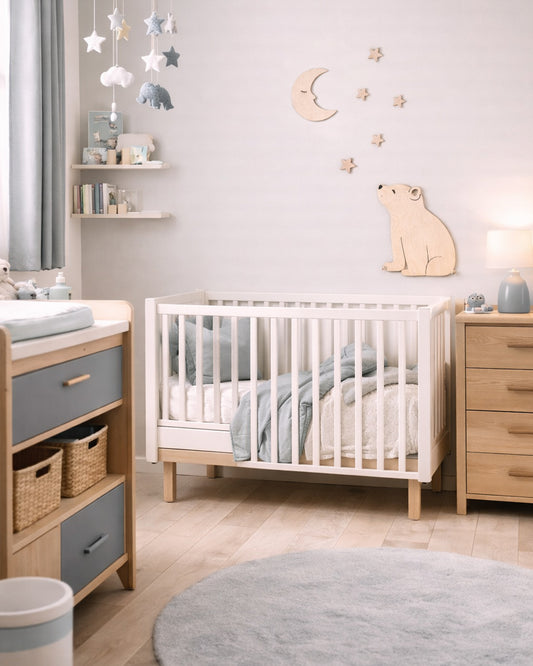 Orsetto e Luna decorazione da parete in legno naturale — cameretta bambini neutra Wudo