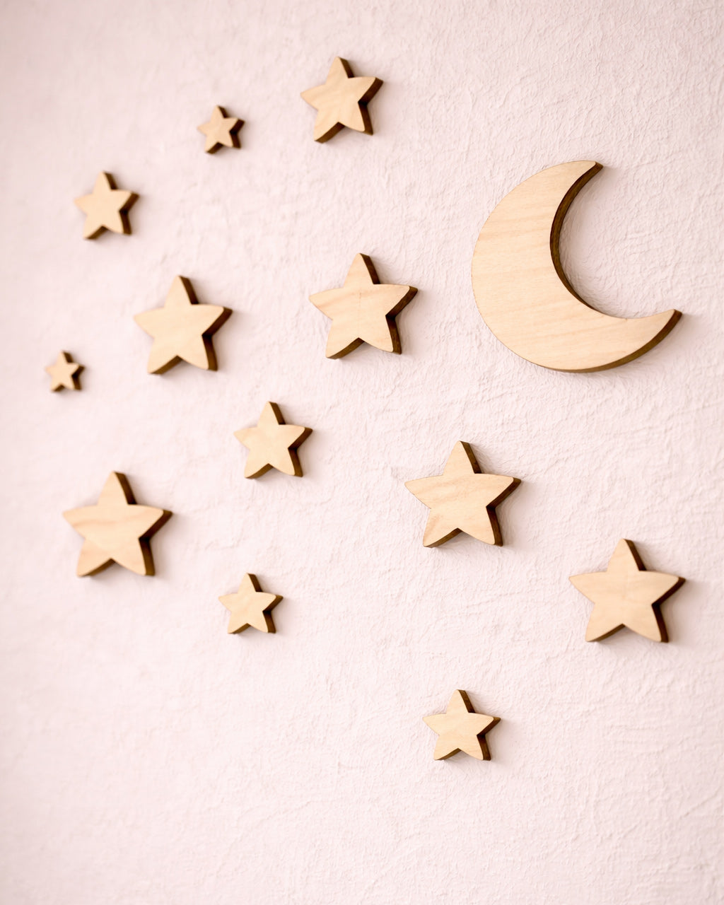 Luna e stelle decorazione parete in legno — cameretta bianca bambini wall art naturale Wudo