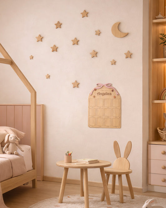 Luna e stelle decorazione legno cameretta neonato — wall art naturale artigianale Italia Wudo