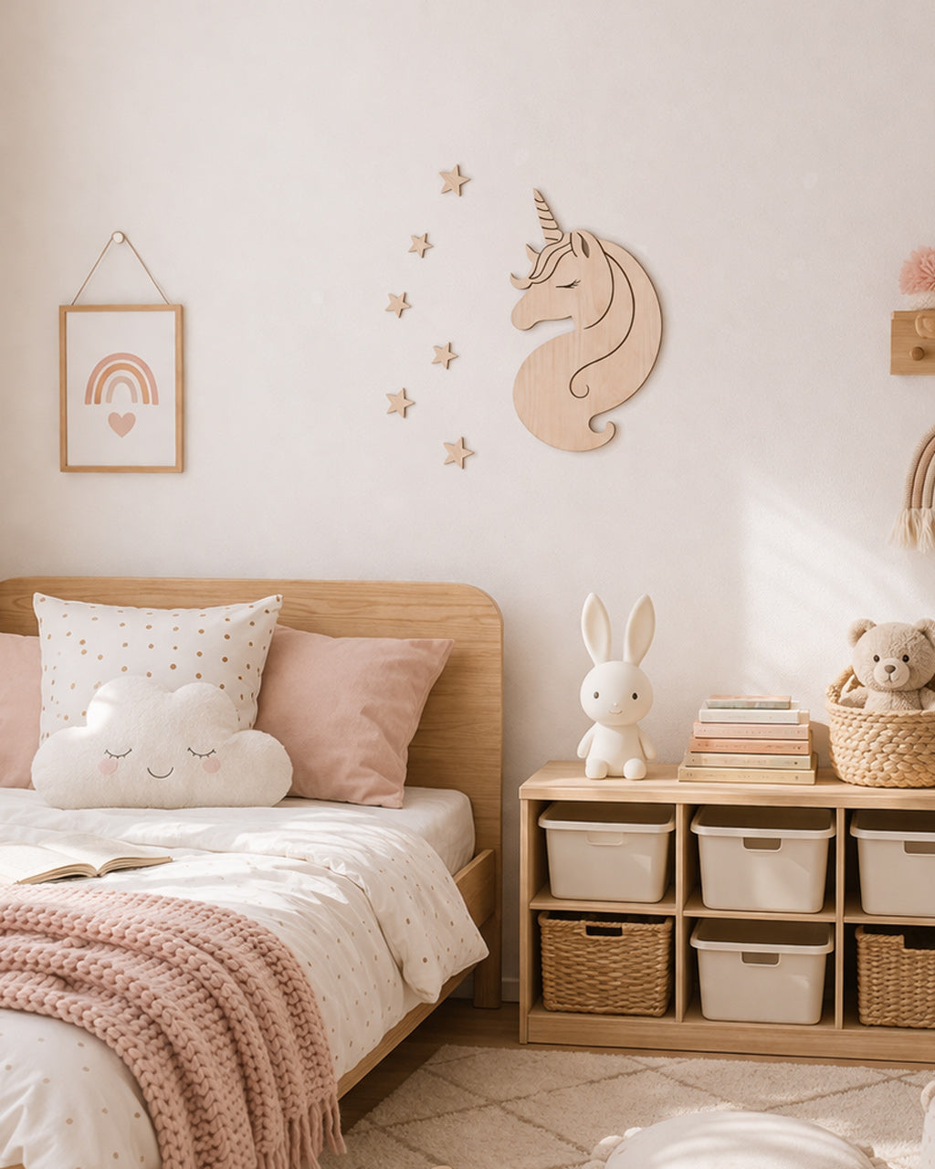 Unicorno delle Stelle decorazione legno cameretta rosa bambina — wall art artigianale Italia Wudo