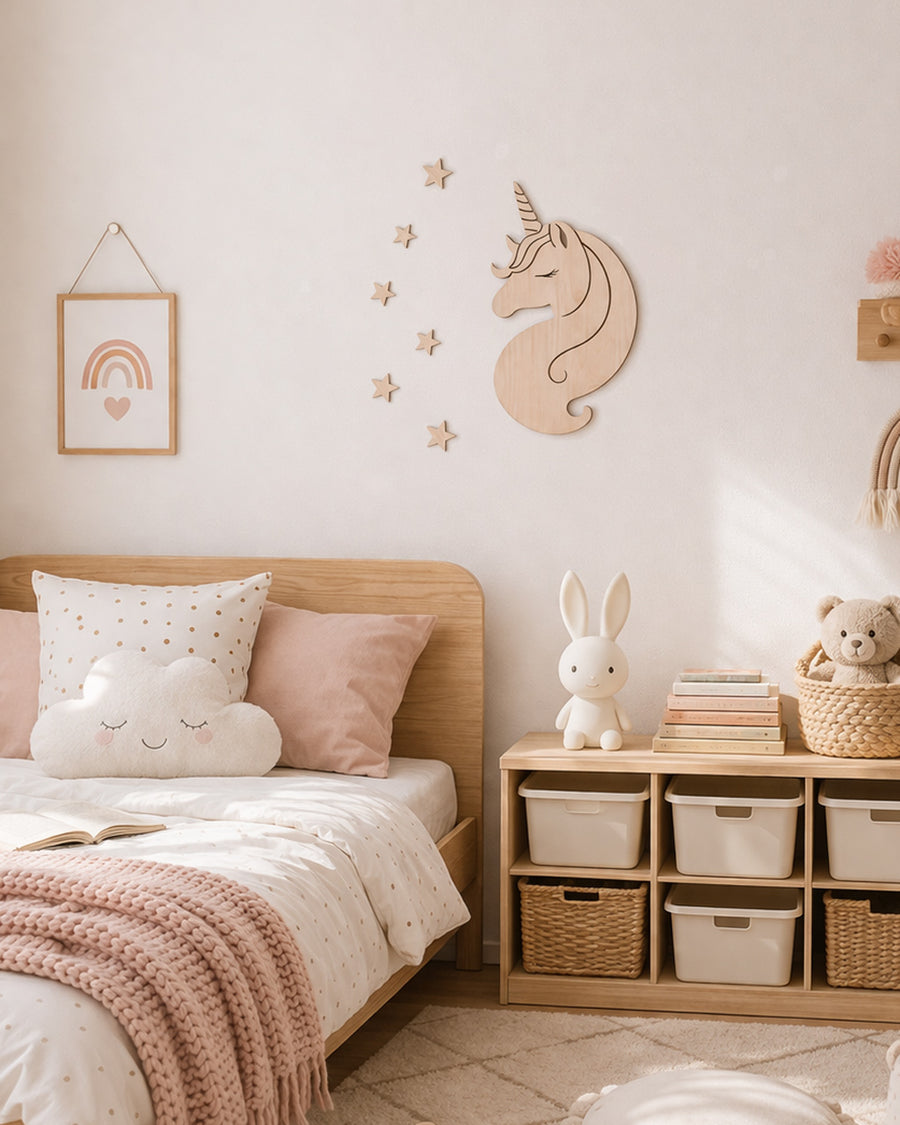 Unicorno delle Stelle decorazione legno cameretta rosa bambina — wall art artigianale Italia Wudo