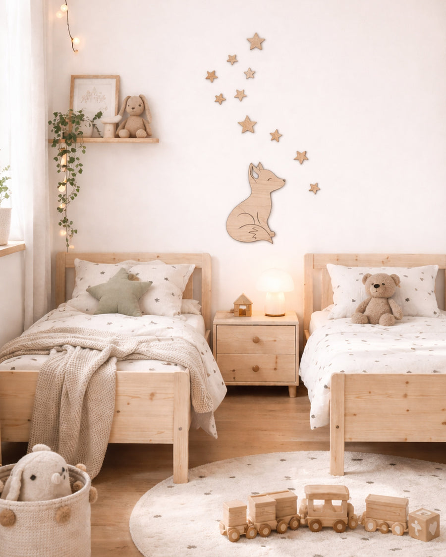 Volpe Sognante decorazione da parete in legno con stelle — cameretta bambini Wudo